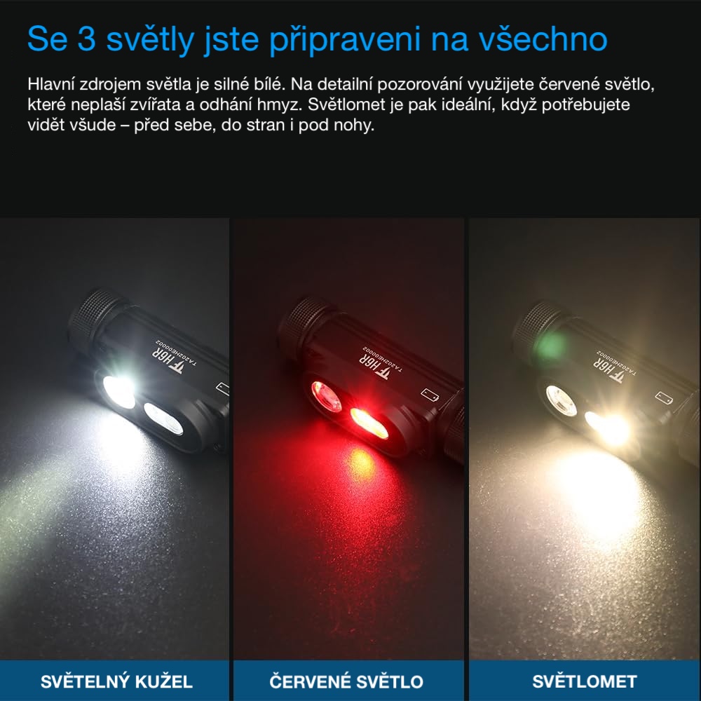 Čelovka TrustFire H6R se třemi světlyjpg